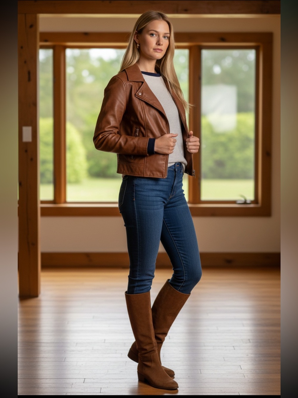 LOFT Cream Crew Neck Sweater with Black Trim